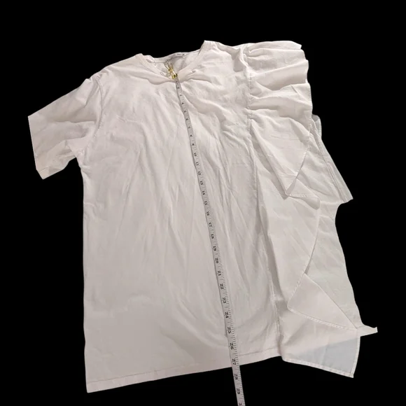 Zara White Short Sleeve Tee with Ruffle Detail, Sz Medium - Picture 8 of 10